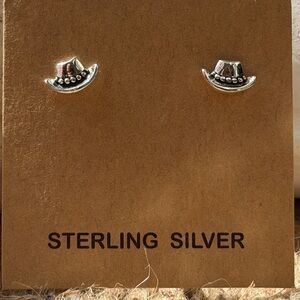 Sterling Silver Cowboy Hat Stud Earrings - Silver